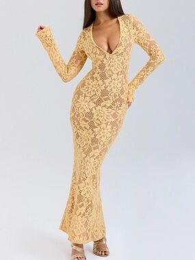 house of cb gold chain dress House of CB London Bandage Chain Dress Feodora Long Sleeve In Golden Size XS NWT